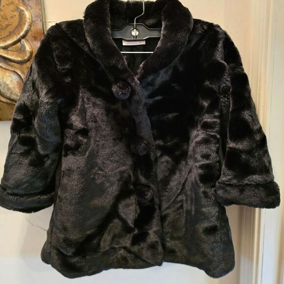 🧡 Storybook Elegant Black Faux Fur Kids Pea Coat 4 - Picture 2 of 5